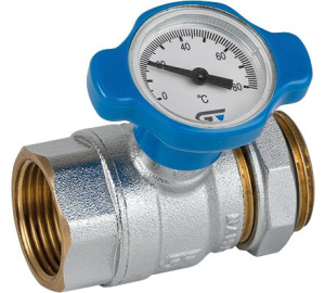 Ball valve with thermometer for cold water manifold
